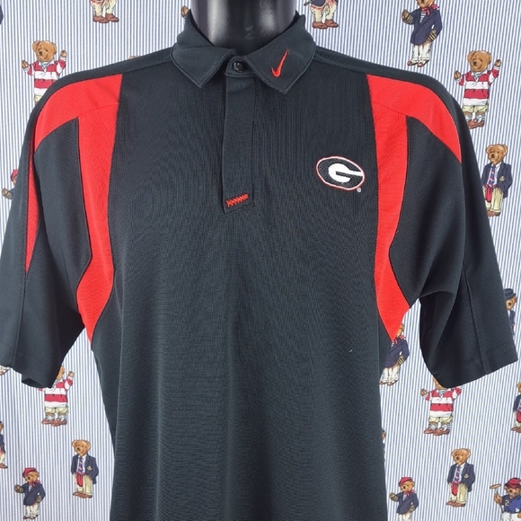 Nike Fit Georgia Bulldogs black & red trim stitched logo LG casual polo shirt - Picture 1 of 9
